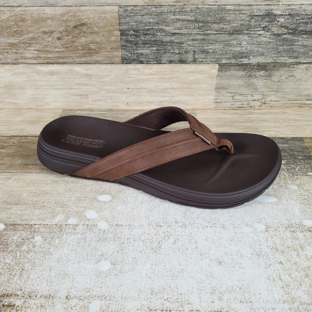 Skechers Patino Marlee Mens Flip Flop Sandals Sz 13 Chocolate Slip On Open Toe